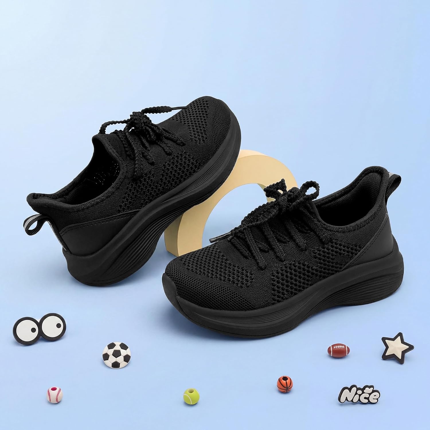Stelle Girls Tennis Shoes with Slip-On Kids Running Shoes(Black)