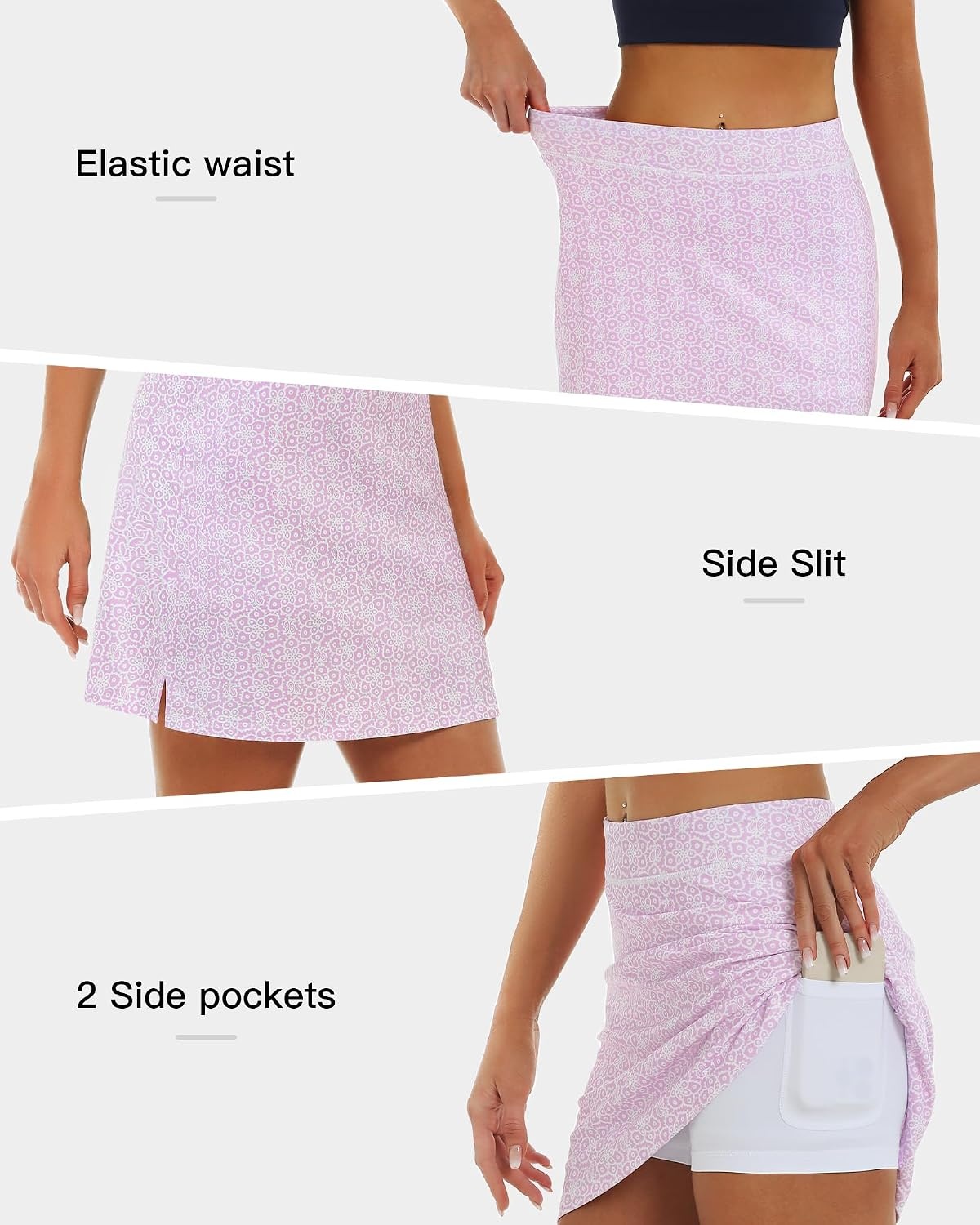 Stelle 17″ Golf Skirts for Women Pickleball Tennis Skorts with 2 Pockets | Athletic Skorts, High Waisted, Tummy Control, Built-In Shorts, Flattering Fit, Side Slits, Running(Paisley Bloom Print)