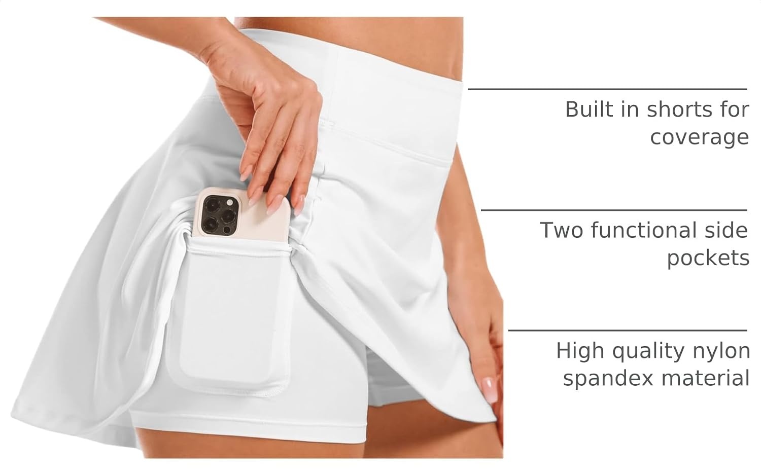 Stelle Women’s Tennis Golf Skirts High Waisted Athletic Skorts with Pockets(White)