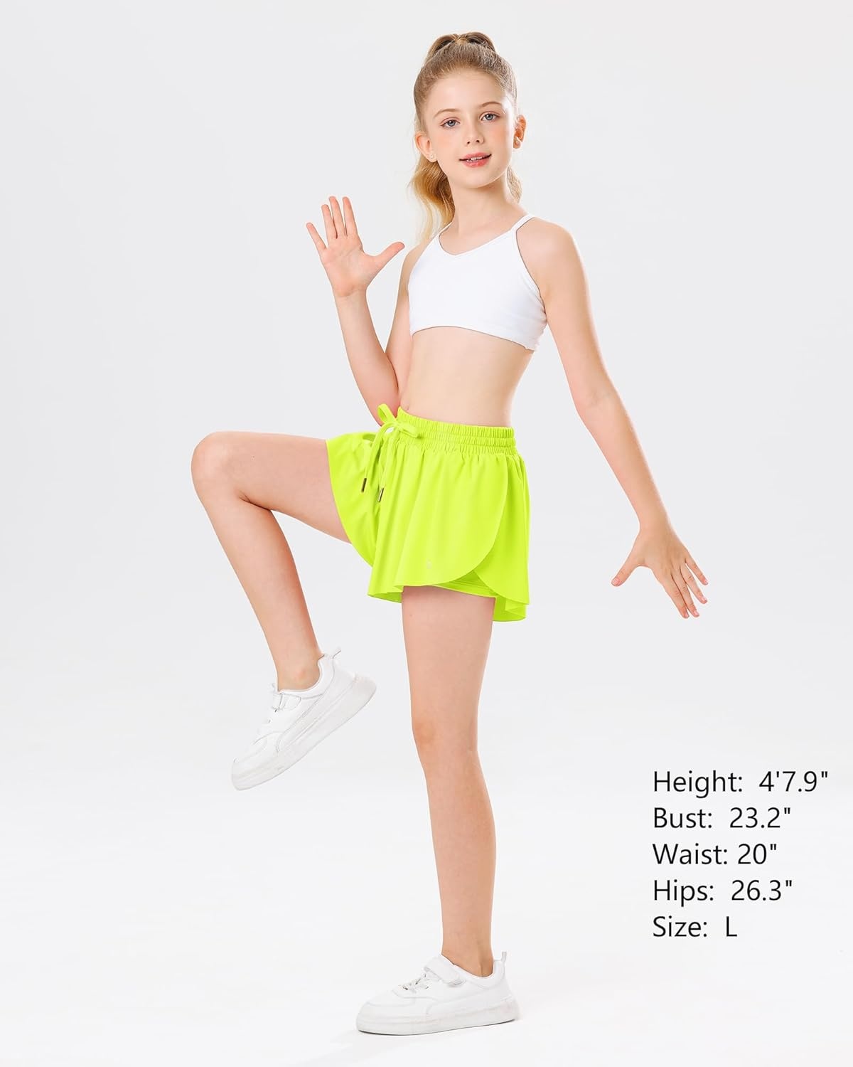 Stelle Girls Flowy Shorts with Pockets Athletic Running Skirt High Waist Butterfly 2 in 1 Sports Short 5-16 Years(Lime)