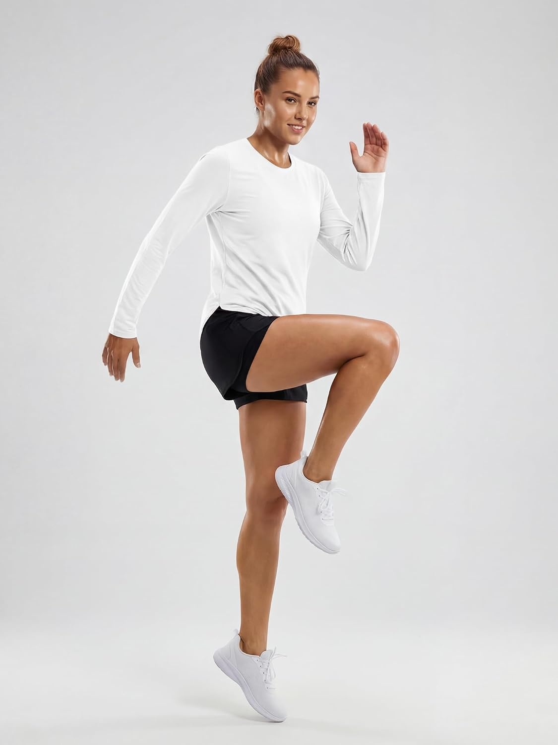Stelle Women’s Long Sleeve Sun Shirts Quick Dry Workout Top(White)