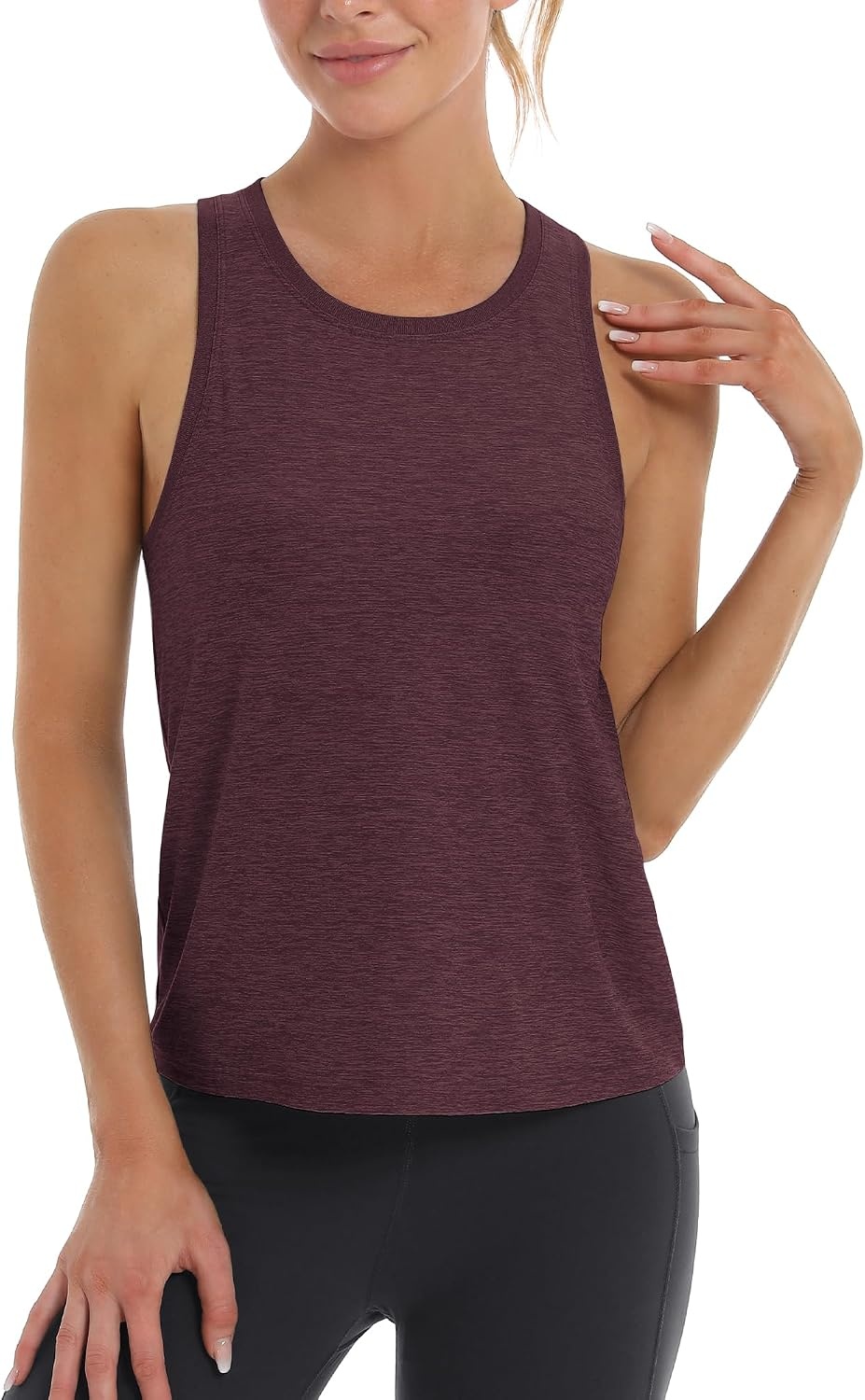Stelle Womens Tank Tops Workout Gym Exercise Athletic Yoga Tops Racerback Running Tank Top Loose Fit(Heather Burgundy)