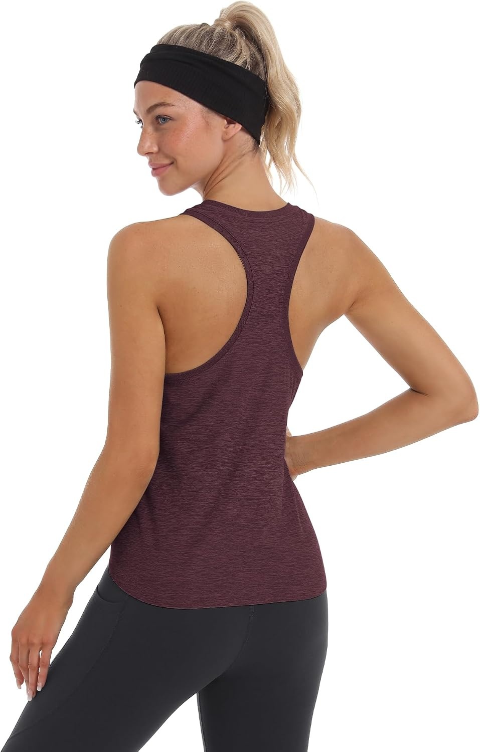 Stelle Womens Tank Tops Workout Gym Exercise Athletic Yoga Tops Racerback Running Tank Top Loose Fit(Heather Burgundy)