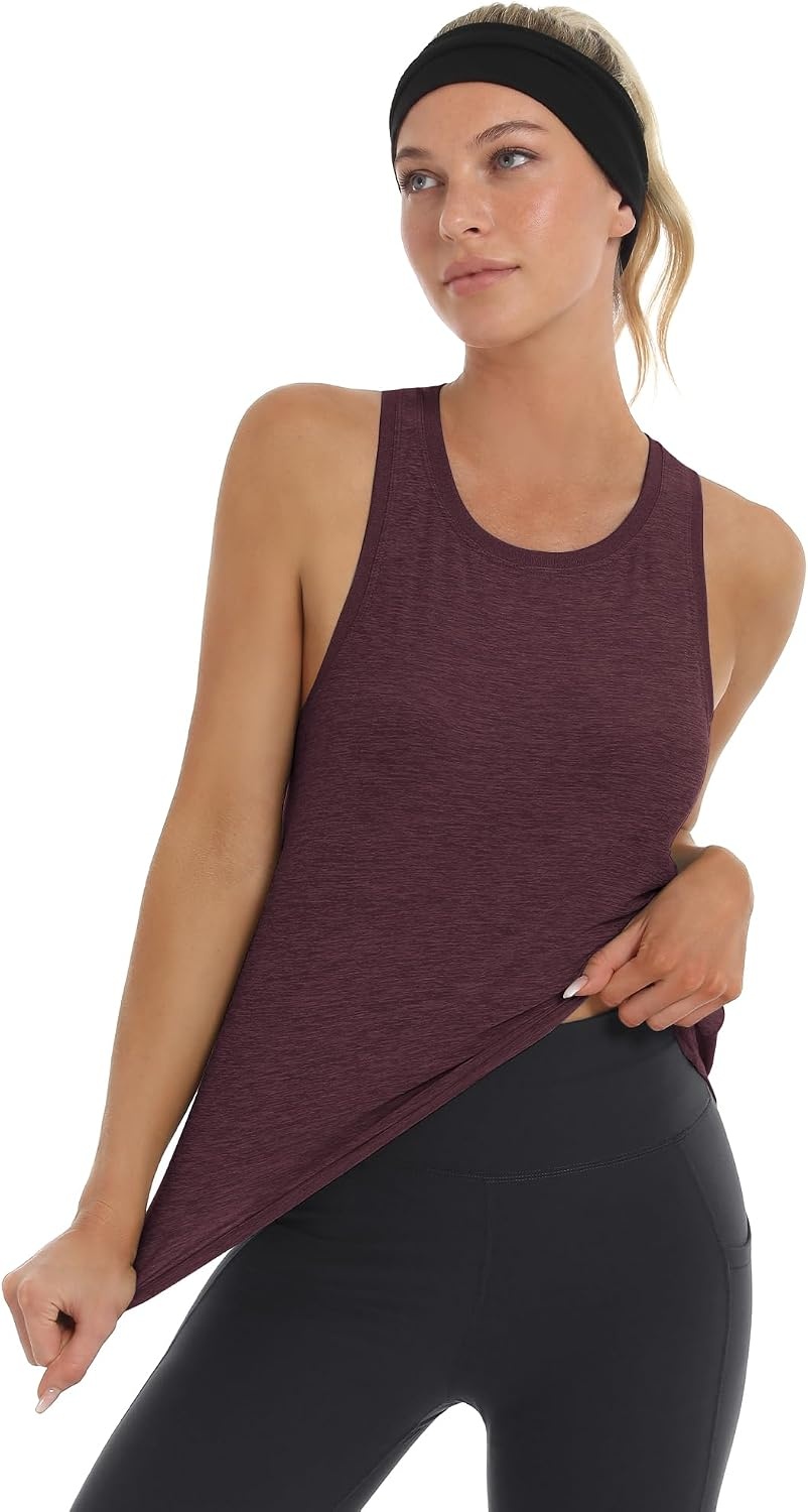 Stelle Womens Tank Tops Workout Gym Exercise Athletic Yoga Tops Racerback Running Tank Top Loose Fit(Heather Burgundy)