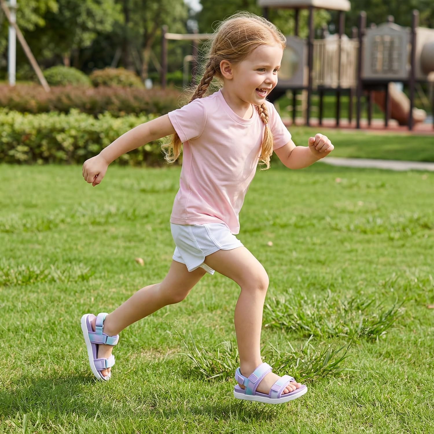 Stelle Girls Summer Casual Open-Toe Flat Toddler Kids Sandals | Triple Hook-and-Loop Straps Adjustable Fit Walking Outdoor Water Beach Play Lightweight Comfort Everyday Wear Girls & Boys(Lilac Mint)