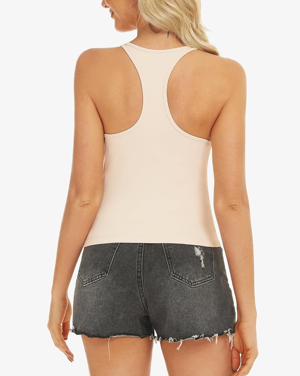 Stelle Women’s Sleeveless Tank Tops Scoop Neck Ribbed Racerback Camisole Tops for Workout Casual(Vanilla)