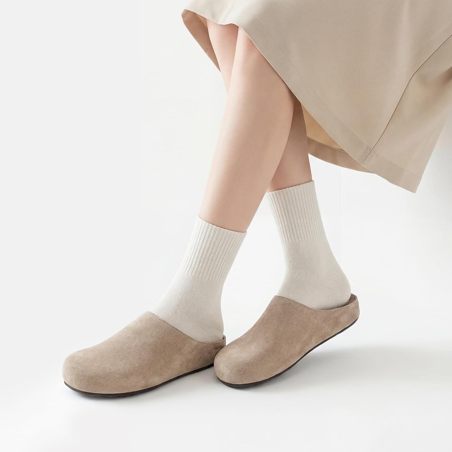 Stelle Clogs Women Mens Suede Potato Shoes Slip on Slippers(Taupe-genuine Suede)