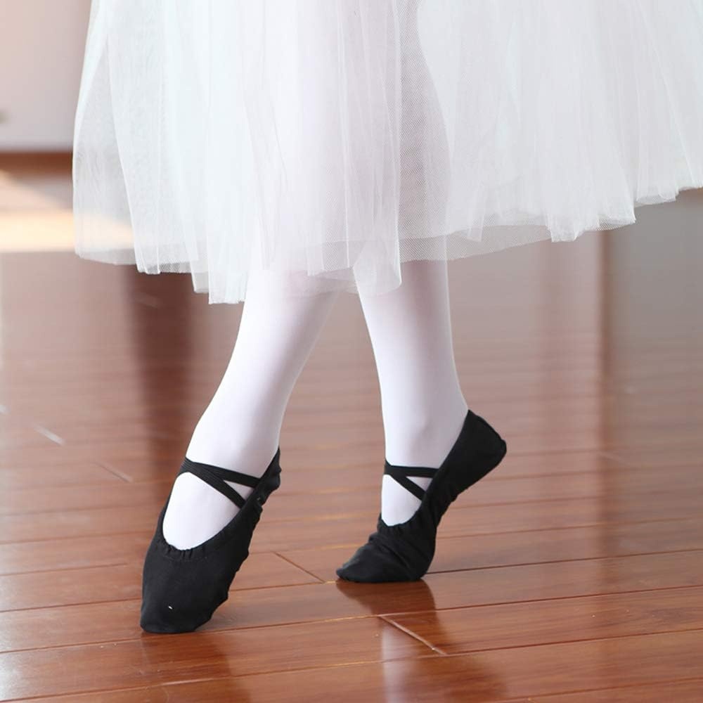 Stelle Canvas Ballet Shoes Toddler Girls No-Tie Split Sole Ballet Slippers(Black)
