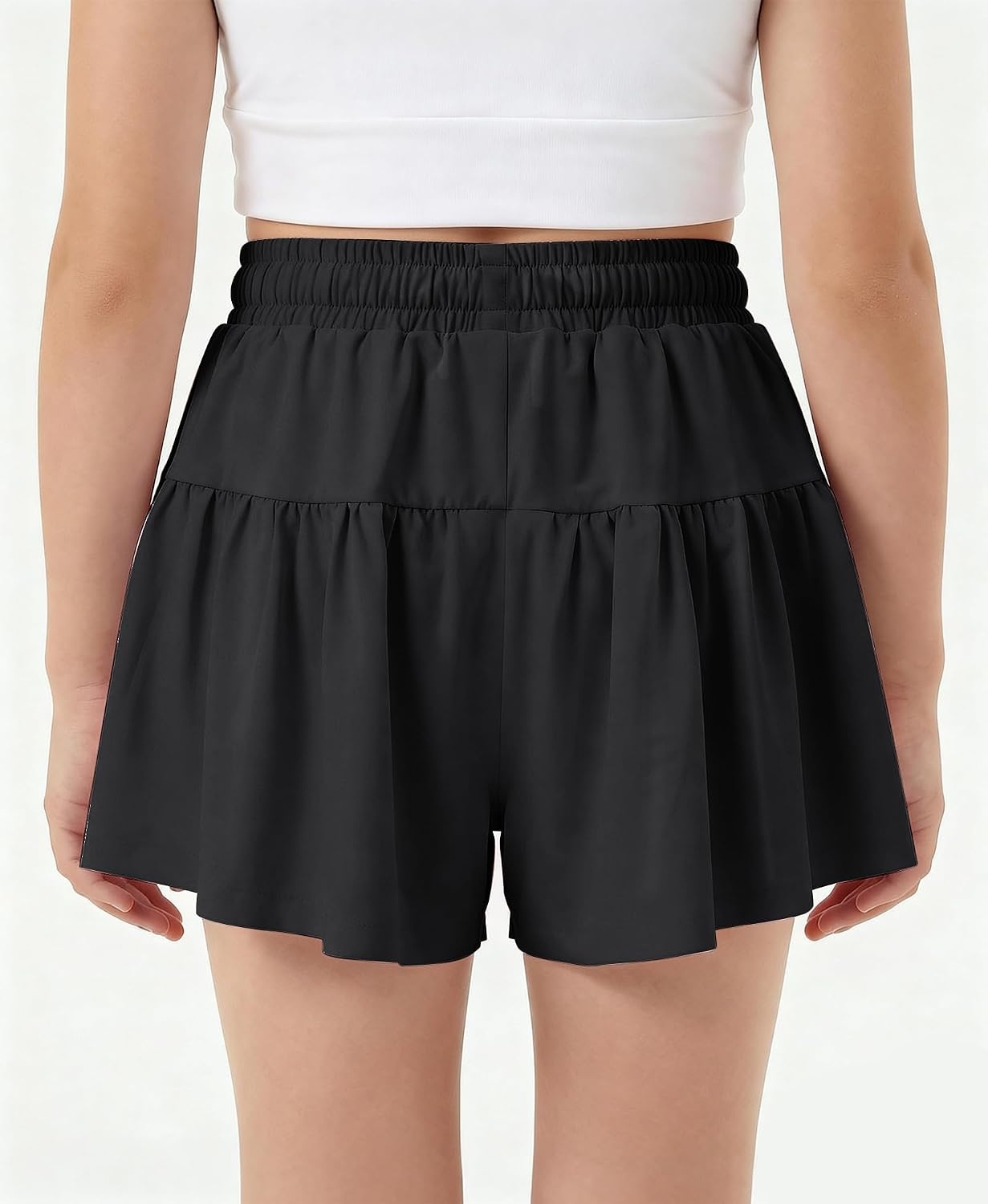 Stelle Butterfly Shorts Girls with Pocket Athletic Flowy Short 2 in 1 Dance Cheer Running Tennis Sports Skort(Black)