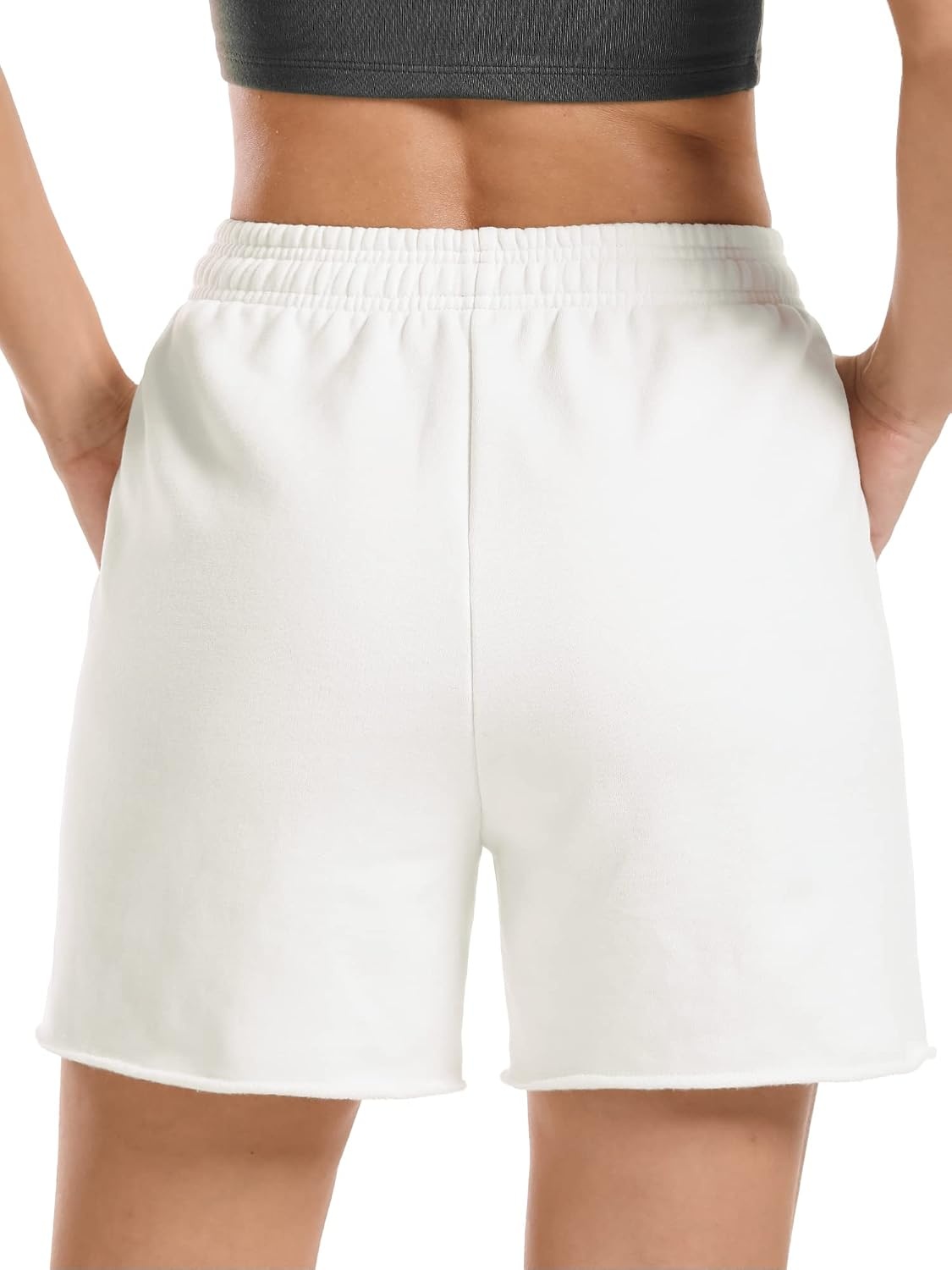Stelle Women’s Sweat Shorts Casual Drawstring Shorts Comfy Cotton High Waisted Workout Lounge Shorts with Pockets(White (Sweat Shorts))