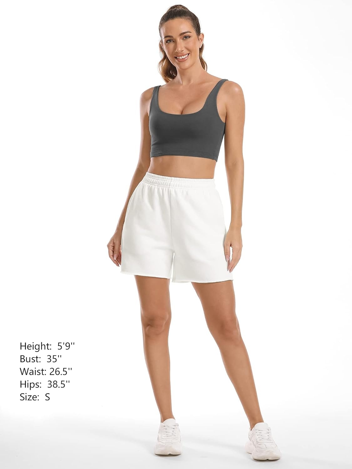 Stelle Women’s Sweat Shorts Casual Drawstring Shorts Comfy Cotton High Waisted Workout Lounge Shorts with Pockets(White (Sweat Shorts))