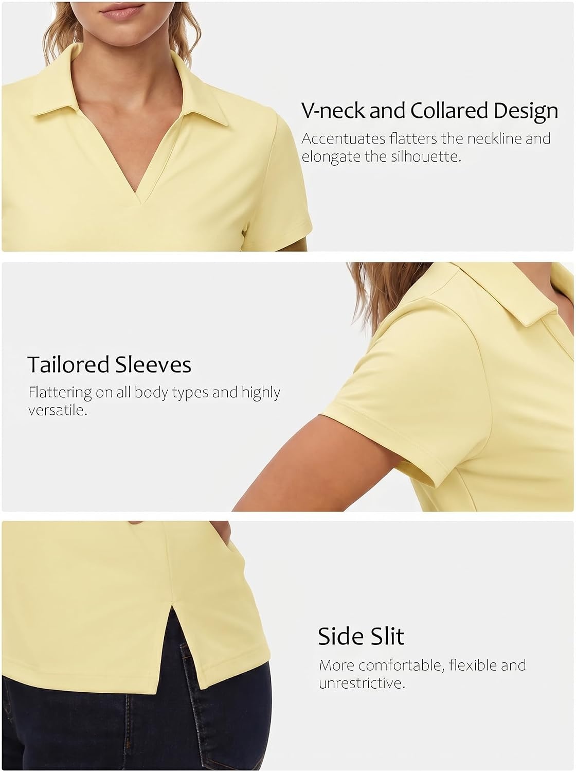 Stelle Womens Golf Polo Shirts V Neck UPF50+ Quick Dry Business Casual Tops(Lemon Butter)