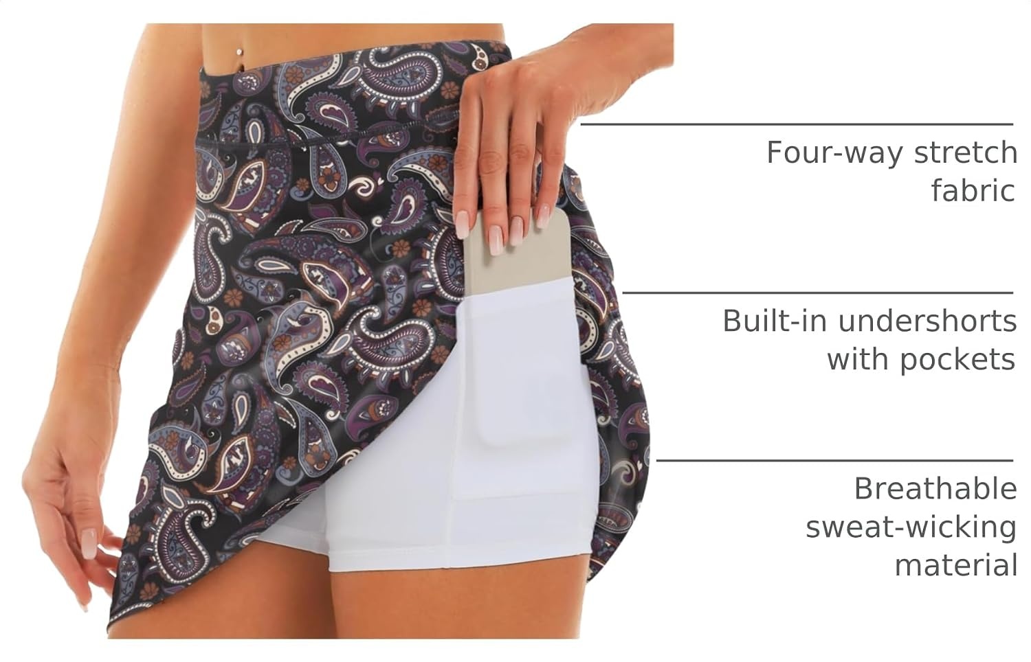 Stelle 17″ Golf Skirts for Women Pickleball Tennis Skorts with 2 Pockets | Athletic Skorts, High Waisted, Tummy Control, Built-In Shorts, Flattering Fit, Side Slits, Running(Vintage Paisley Print)
