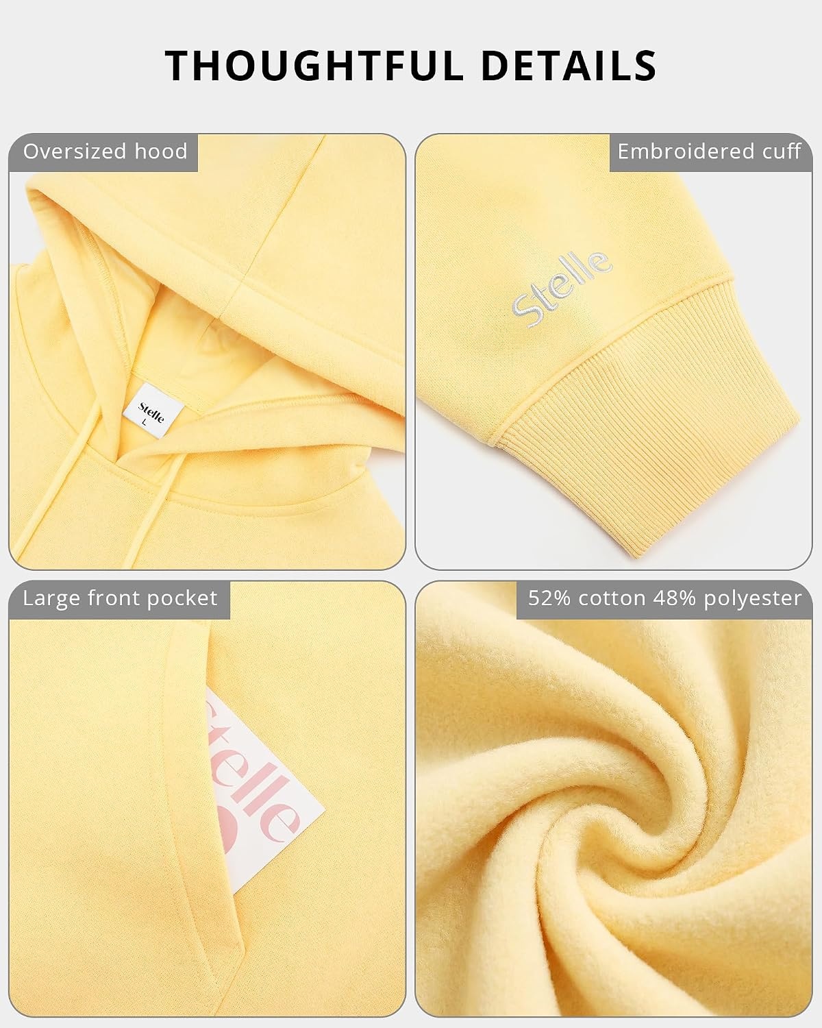 Stelle Women’s Oversized Fleece Hoodie Printed Cuff Fall Sweatshirts(Butter)