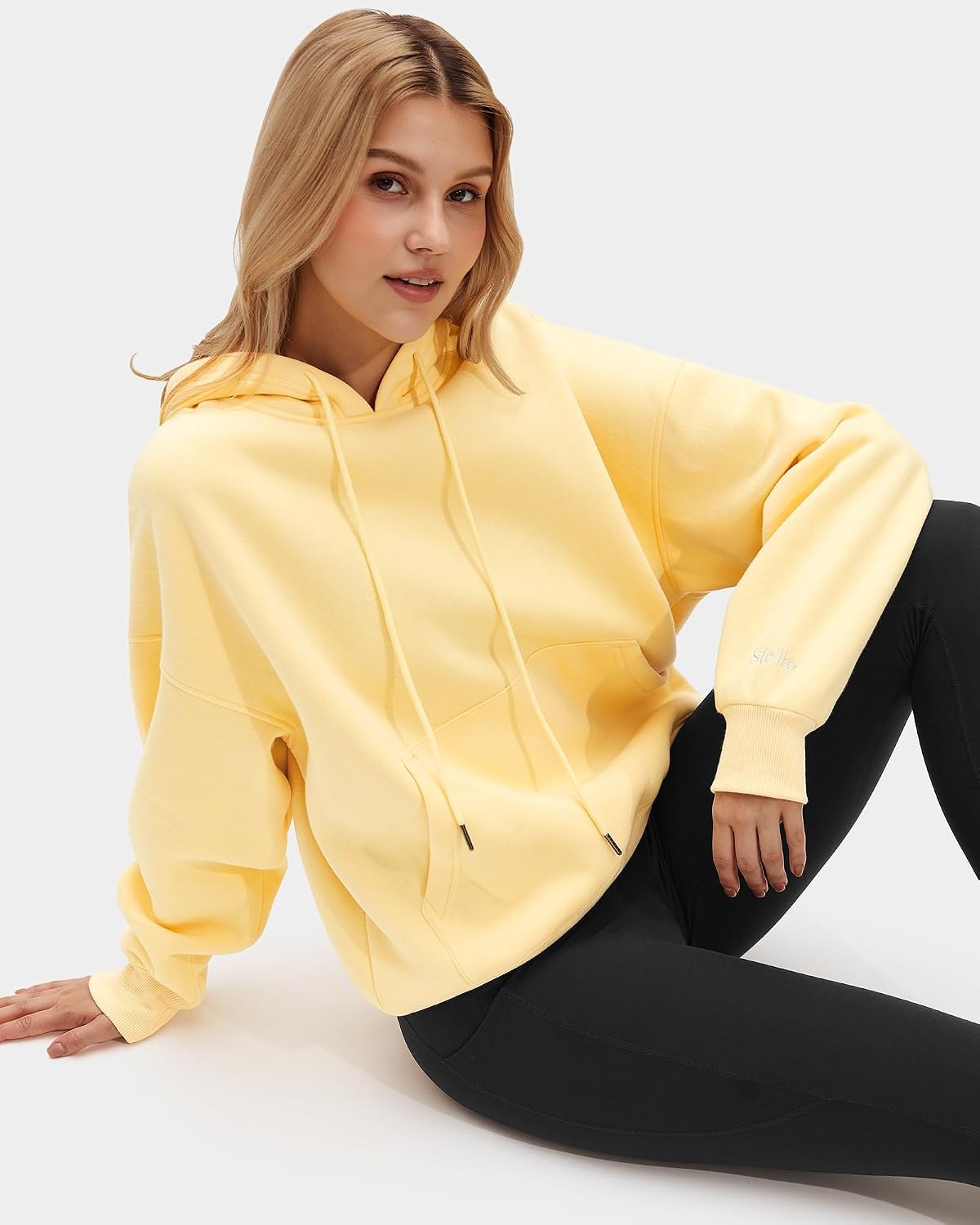 Stelle Women’s Oversized Fleece Hoodie Printed Cuff Fall Sweatshirts(Butter)