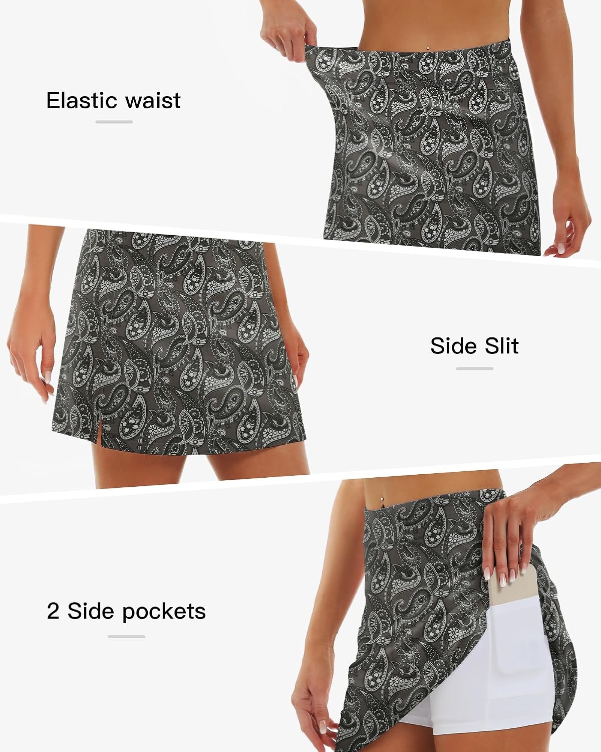 Stelle 17″ Golf Skirts for Women Pickleball Tennis Skorts with 2 Pockets(Noir Paisley Print)