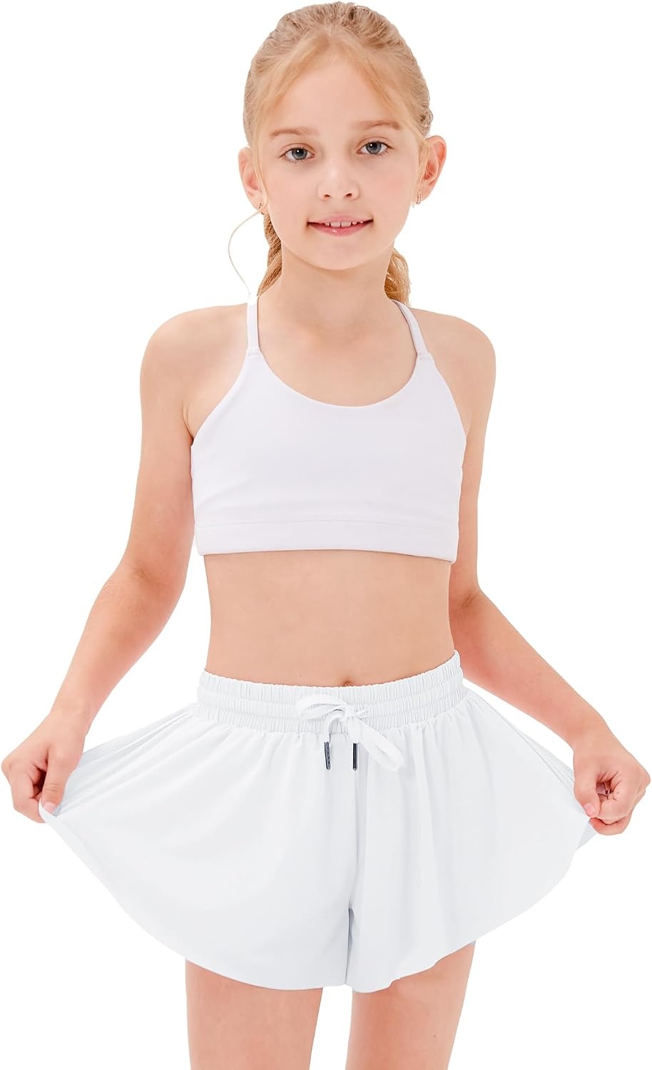Stelle Girls Butterfly Shorts with Pockets Athletic Running Sports Skirt | 2 in 1 Sports short, 5-16 Years, Lightweight, Breathable, Quick-dry, Compression liner, 2 Inner pockets, Elastic waistband(Black+white+cotton Candy)
