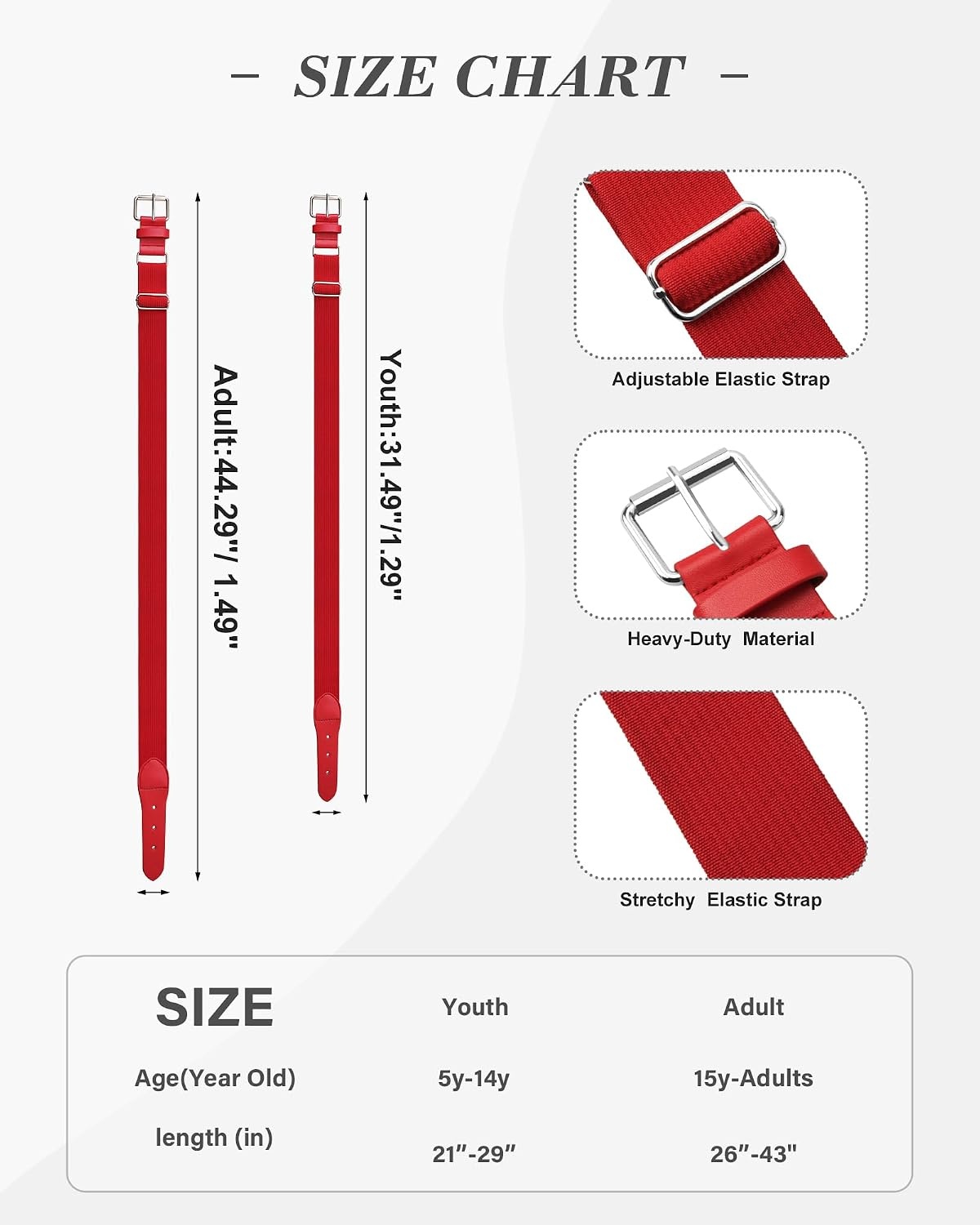 Stelle Baseball Softball Belt Elastic Adjustable Girls Boys Youth Adults | Secure Metal Buckle, Comfortable Stretch Fit, Fastpitch, Tee Ball, Uniform, Practice, Game Day, Durable, Women, Men(Red)