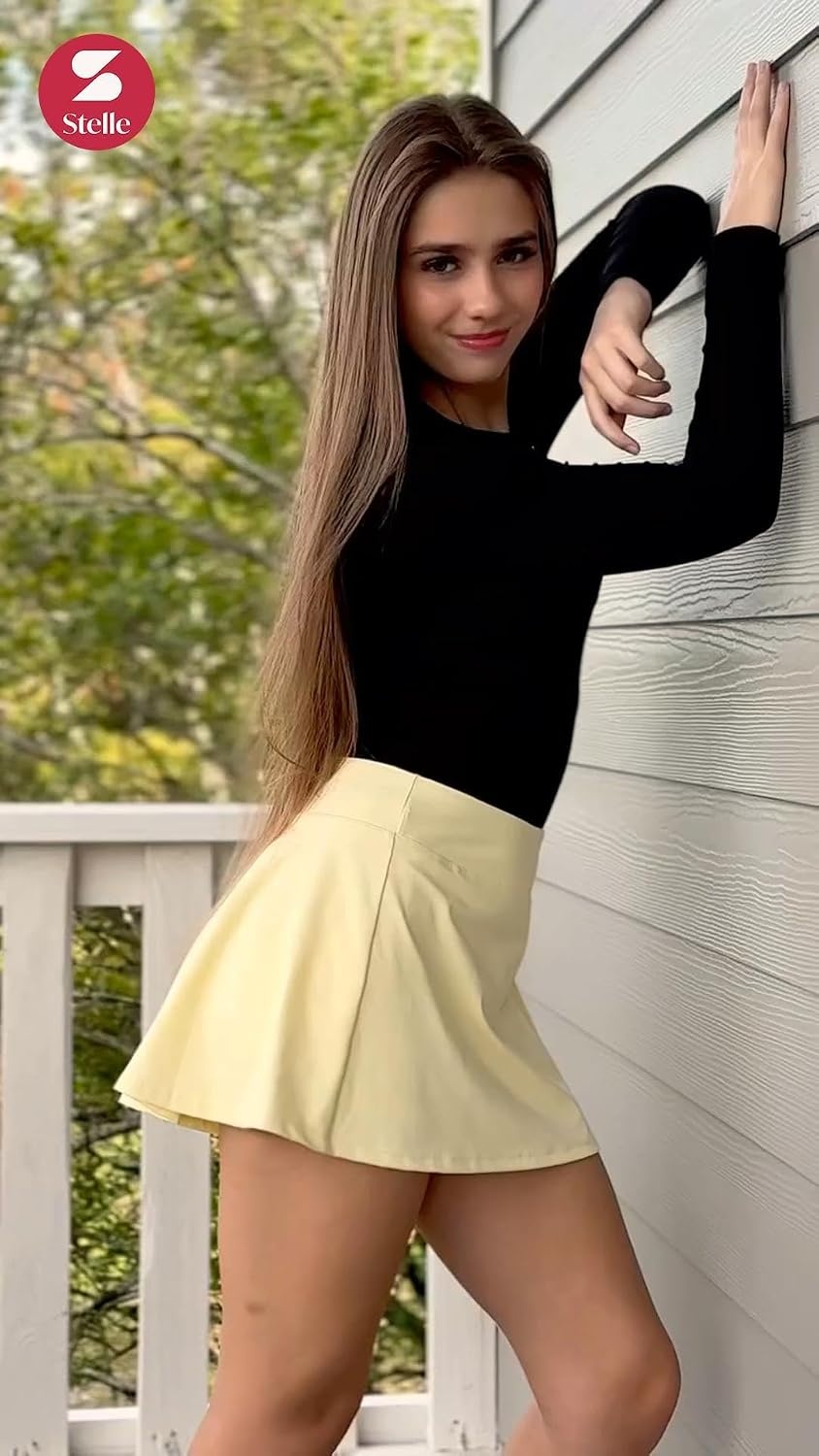 Stelle Women’s Tennis Golf Skirts High Waisted Athletic Skorts with Pockets | Built-In Shorts, Athletic Skirt, Tummy Control, Stretchy, Running, Pickleball, Workout, Casual, Skorts for Woman(Lemon Butter)