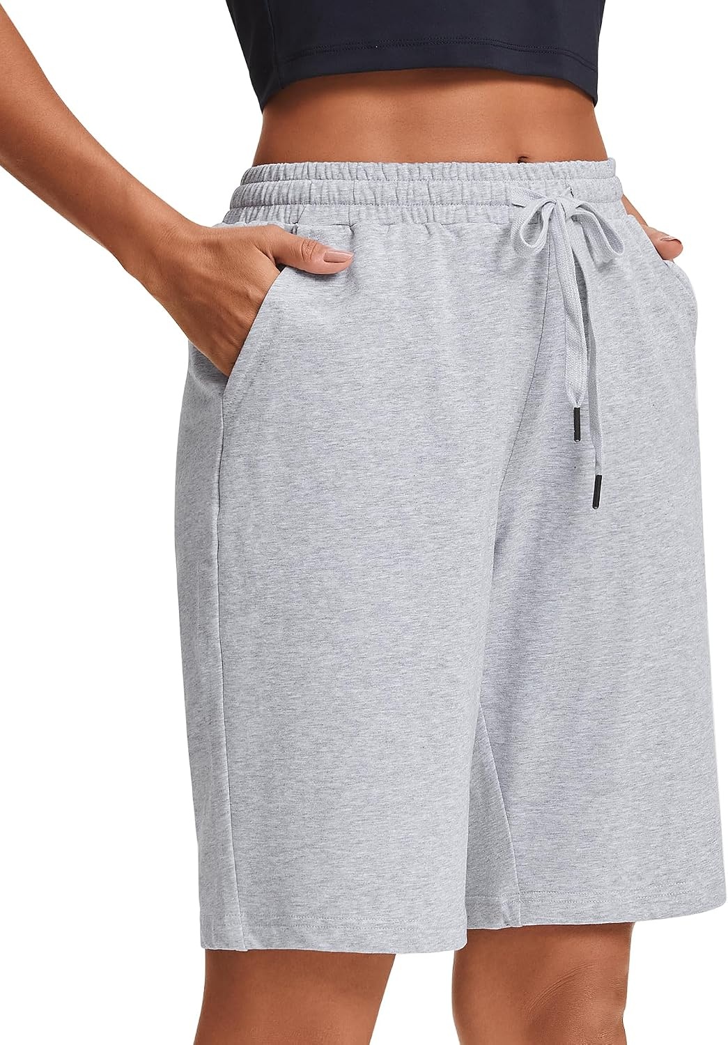 Stelle Women’s Cotton Bermuda Shorts 10″ Sweat Shorts with Deep Pockets(10″ (Light) Grey)