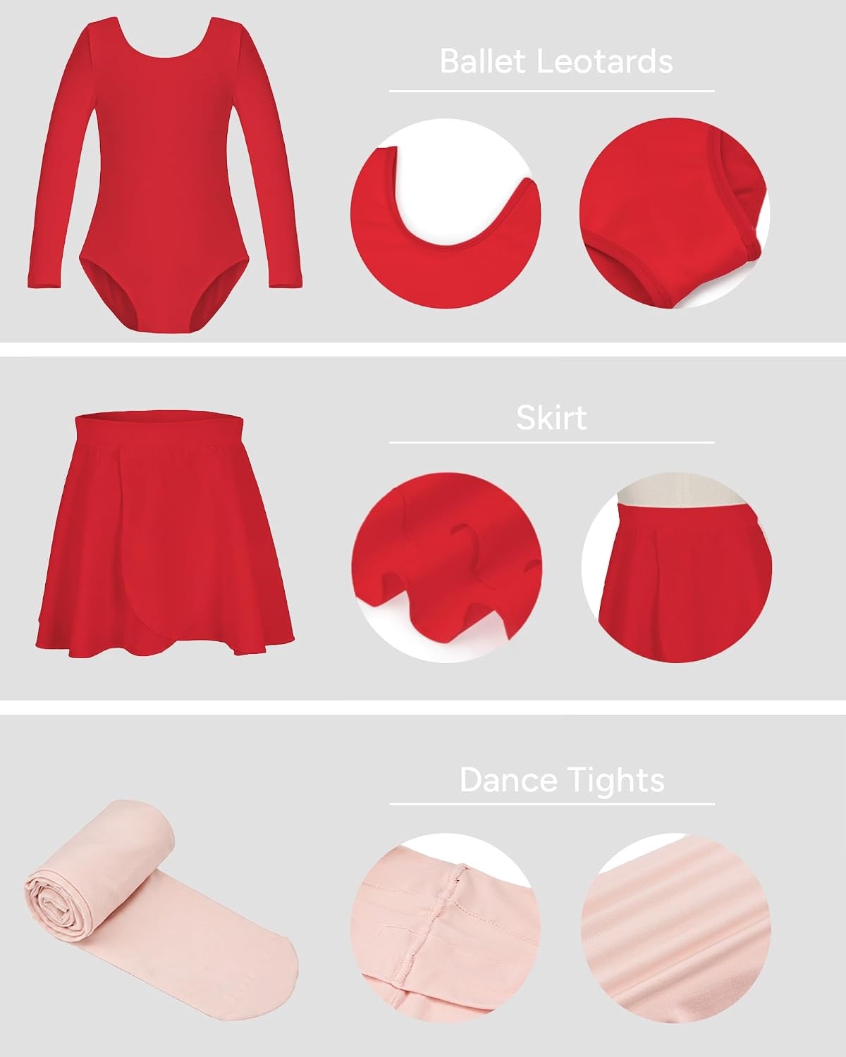 Stelle Girls Ballet Leotards Dance Outfits with Skirt and Footed Tights(04-red-long Sleeve)