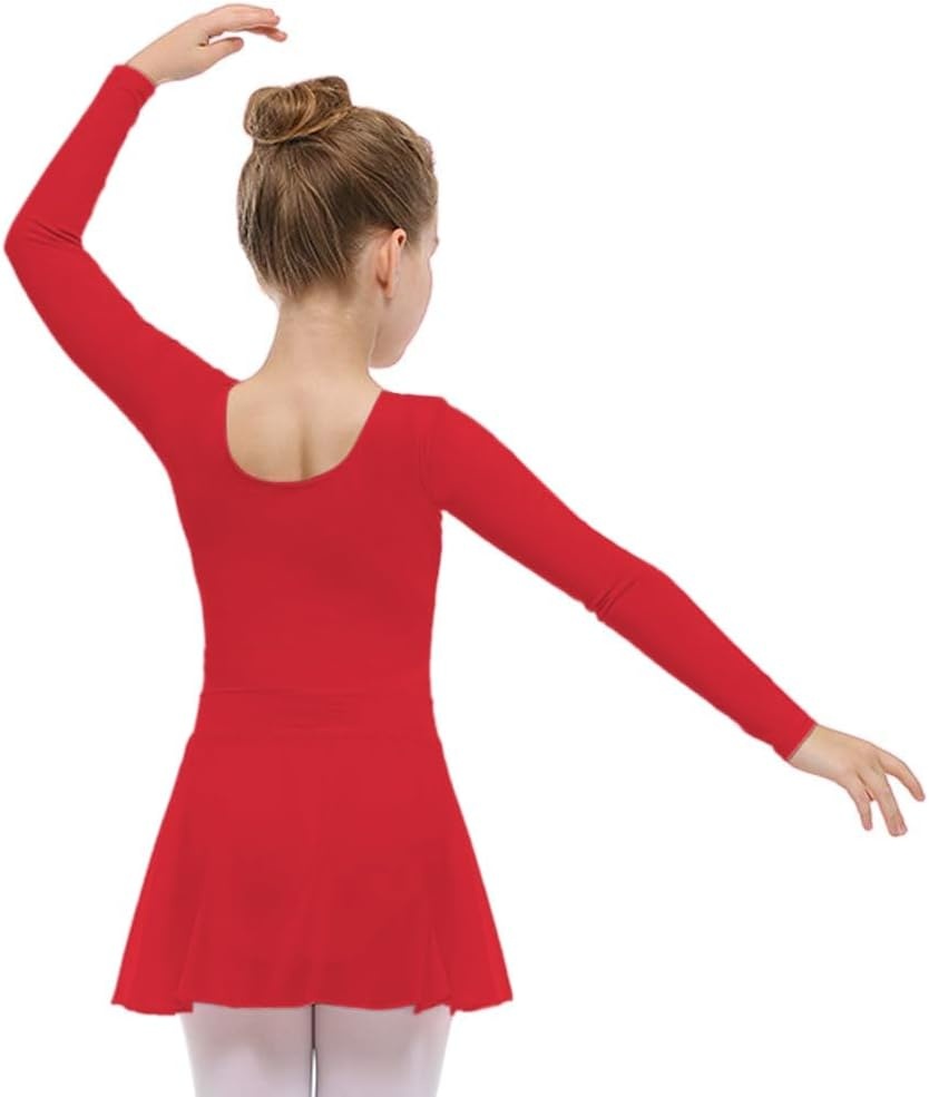 Stelle Girls Ballet Leotards Dance Outfits with Skirt and Footed Tights(04-red-long Sleeve)