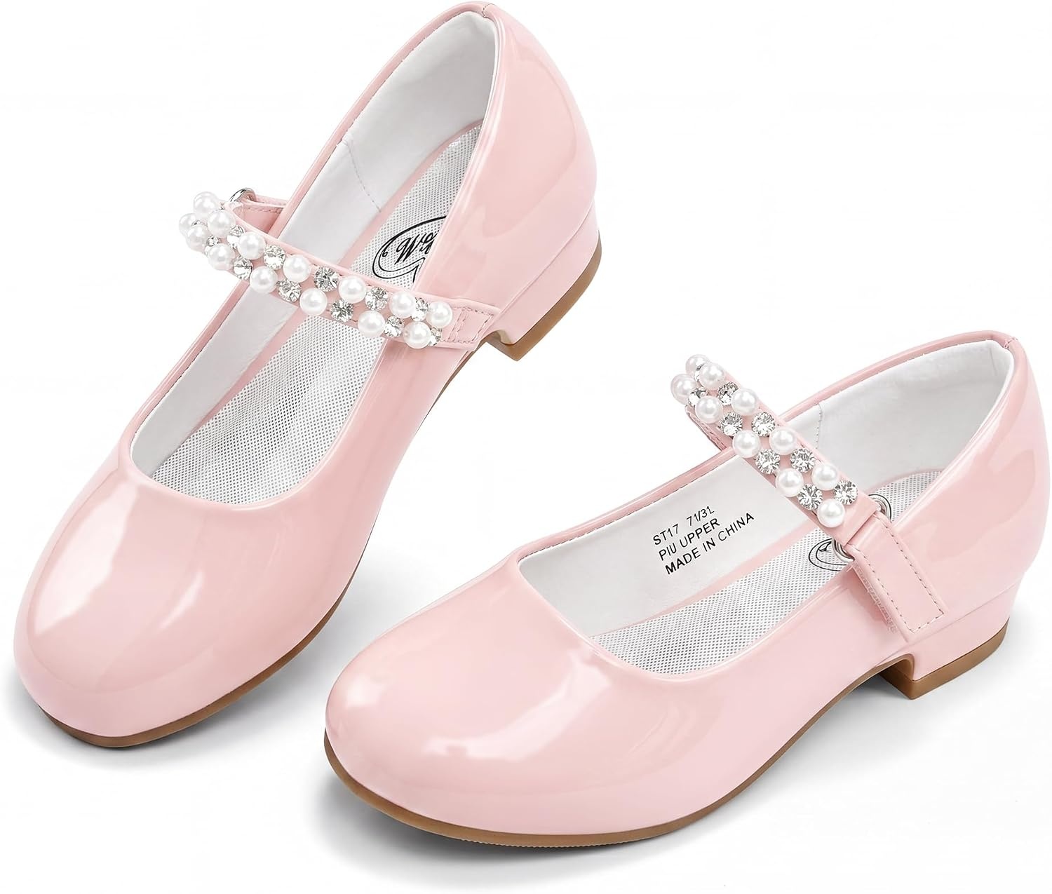 Stelle Girls Dress Shoes Flower Girl Shoe Mary Jane Low Heels for Wedding (Toddler/Little/Big Kid) | Sparkling jewel strap, Cushioned comfort, Hook-and-loop closure, School, Dress occasions, Patent finish, Glitter finish(Pink)