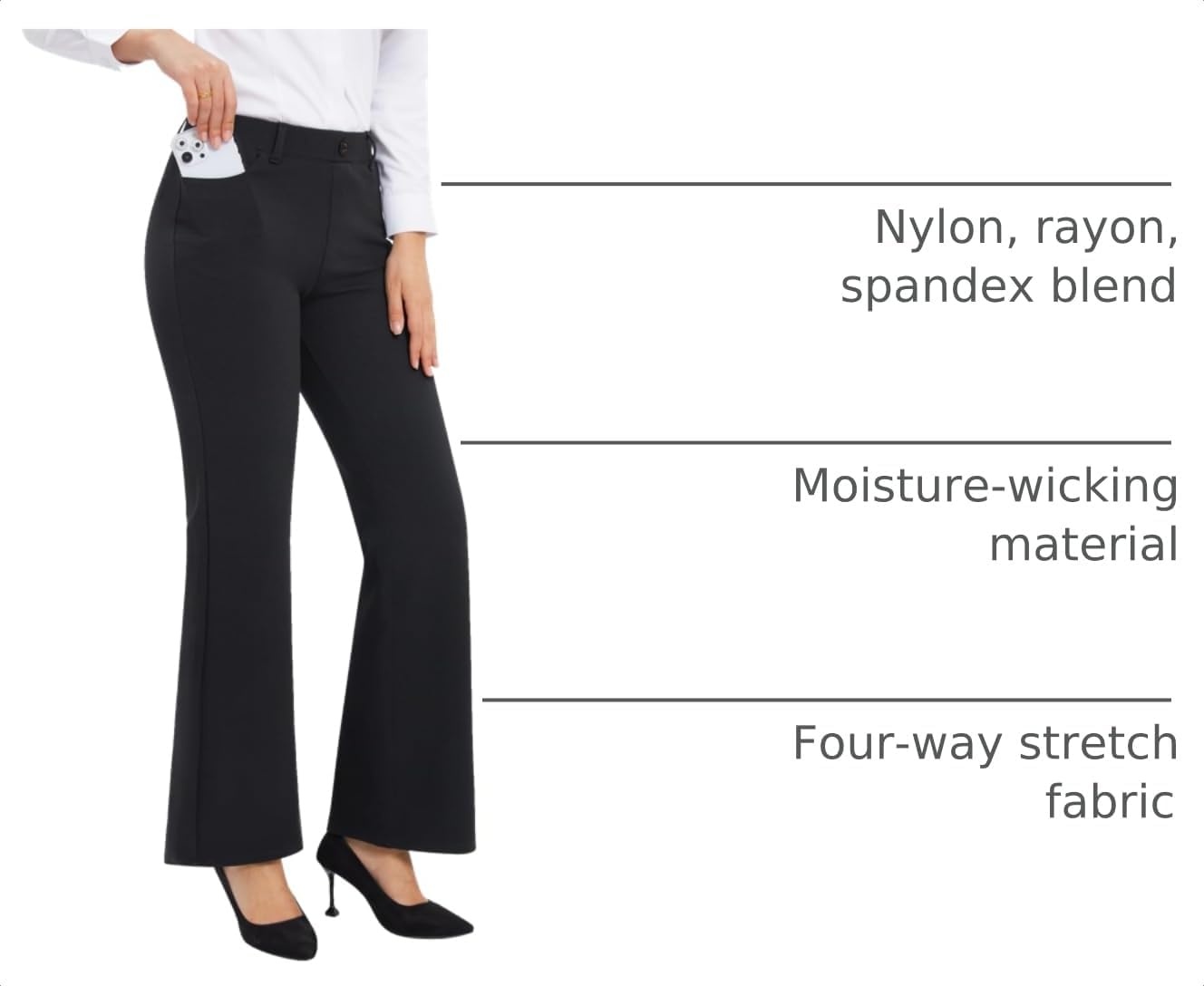 Stelle Women’s 30 Inch Bootcut Work Pants Stretch Business Casual Office | Pull-on waistband, Functional pockets, Wrinkle resistant, Office, Travel, Professional wear, All-day comfort(Black)