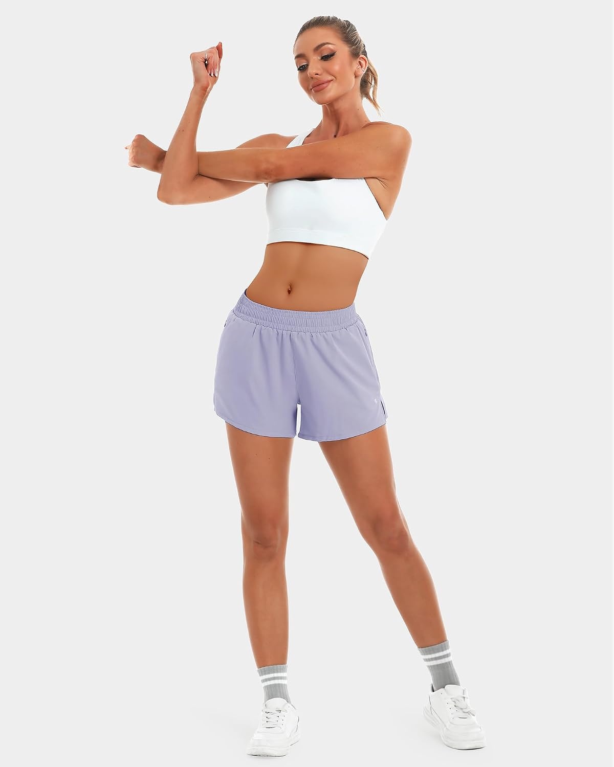 Stelle Women’s 3.5″ High Waisted Running Shorts Quick-Dry Gym Shorts Workout Athletic Shorts Mesh Liner with Zipper Pockets(Purple Haze)