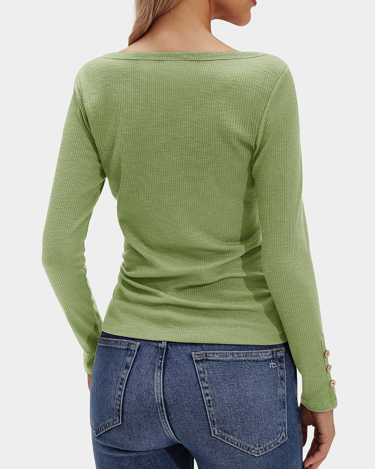 Stelle Women’s Long Sleeve Henley T Shirts Button Ribbed Knit Loose Fit Basic Tops Fall Fashion Outfits(Moss)