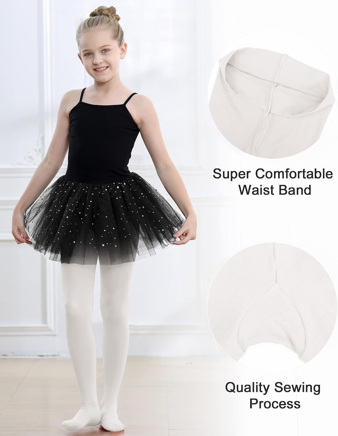 Stelle Girls Ballet Dance Tights Footed for Toddler Kid School Class 2T-15Y | High Waist, Stretch, Opaque Coverage, Soft Stockings, Teen & Youth Pantyhose, Ballerina, Studio, Stage, Performance, Recital(2-pack-white)