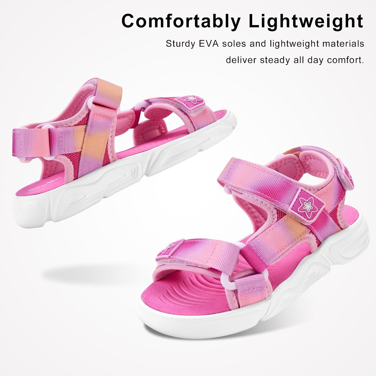 Stelle Boys Girls Summer Water Hiking Beach Open Toe Sport Sandals | Athletic Outdoor Play Everyday Casual Wear Adjustable Fit Breathable Comfort High-Traction Outsole Toddler to Big Kids(Fuchsia)