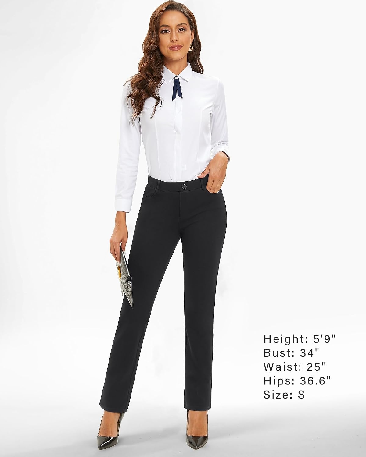 Stelle Women’s 30 Inch Straight Leg Work Pants Stretch Business Casual(Black-2)