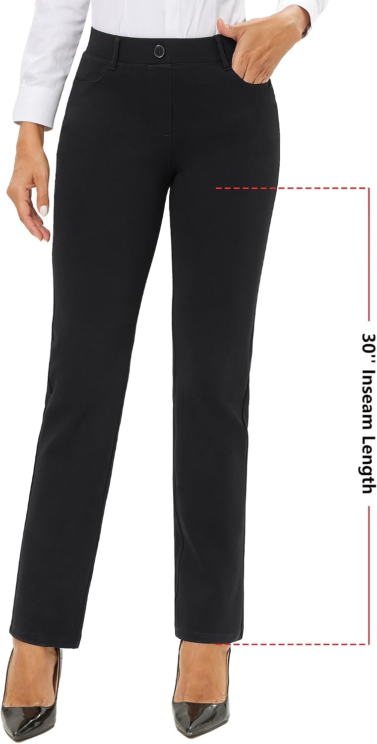 Stelle Women’s 30 Inch Straight Leg Work Pants Stretch Business Casual(Black-2)