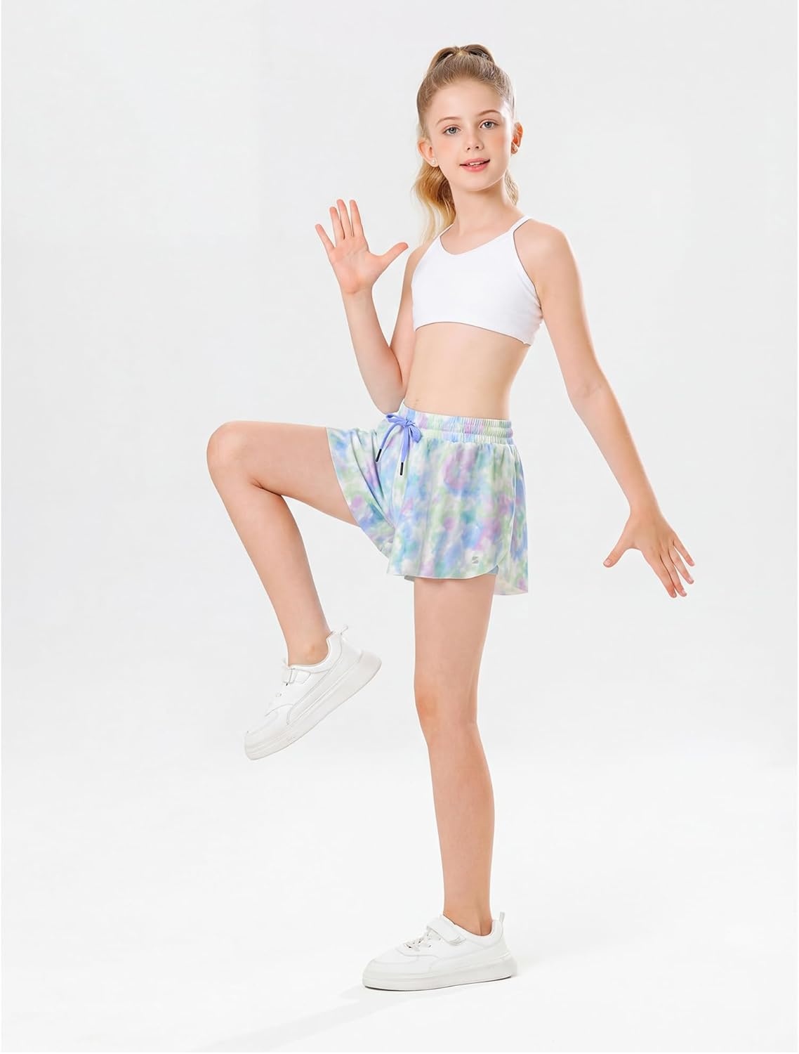 Stelle Girls Flowy Shorts with Pockets Athletic Running Skirt High Waist Butterfly 2 in 1 Sports Short 5-16 Years(Spring Mist)