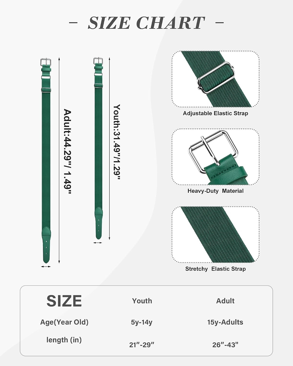 Stelle Baseball Softball Belt Elastic Adjustable Girls Boys Youth Adults | Secure Metal Buckle, Comfortable Stretch Fit, Fastpitch, Tee Ball, Uniform, Practice, Game Day, Durable, Women, Men(Evergreen)