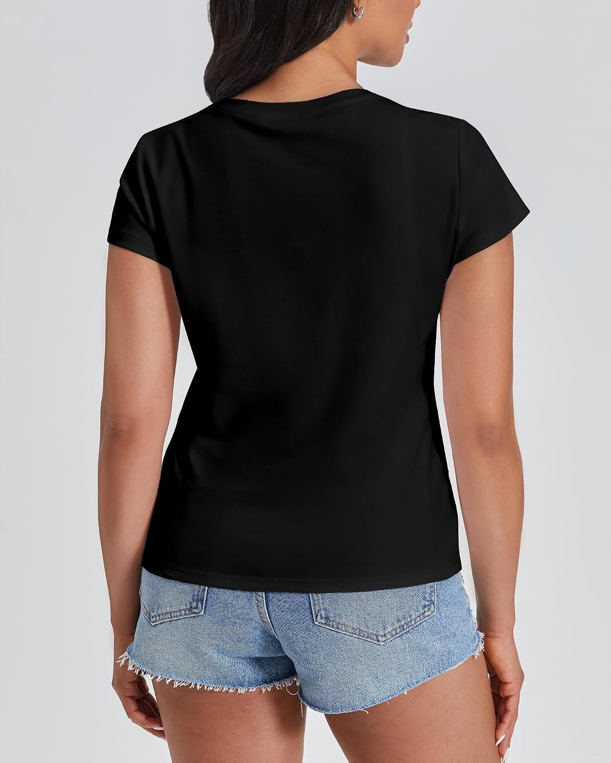 Stelle Women’s Cotton V-Neck T Shirt Short Sleeve Basic Tees Casual Tops(Black)