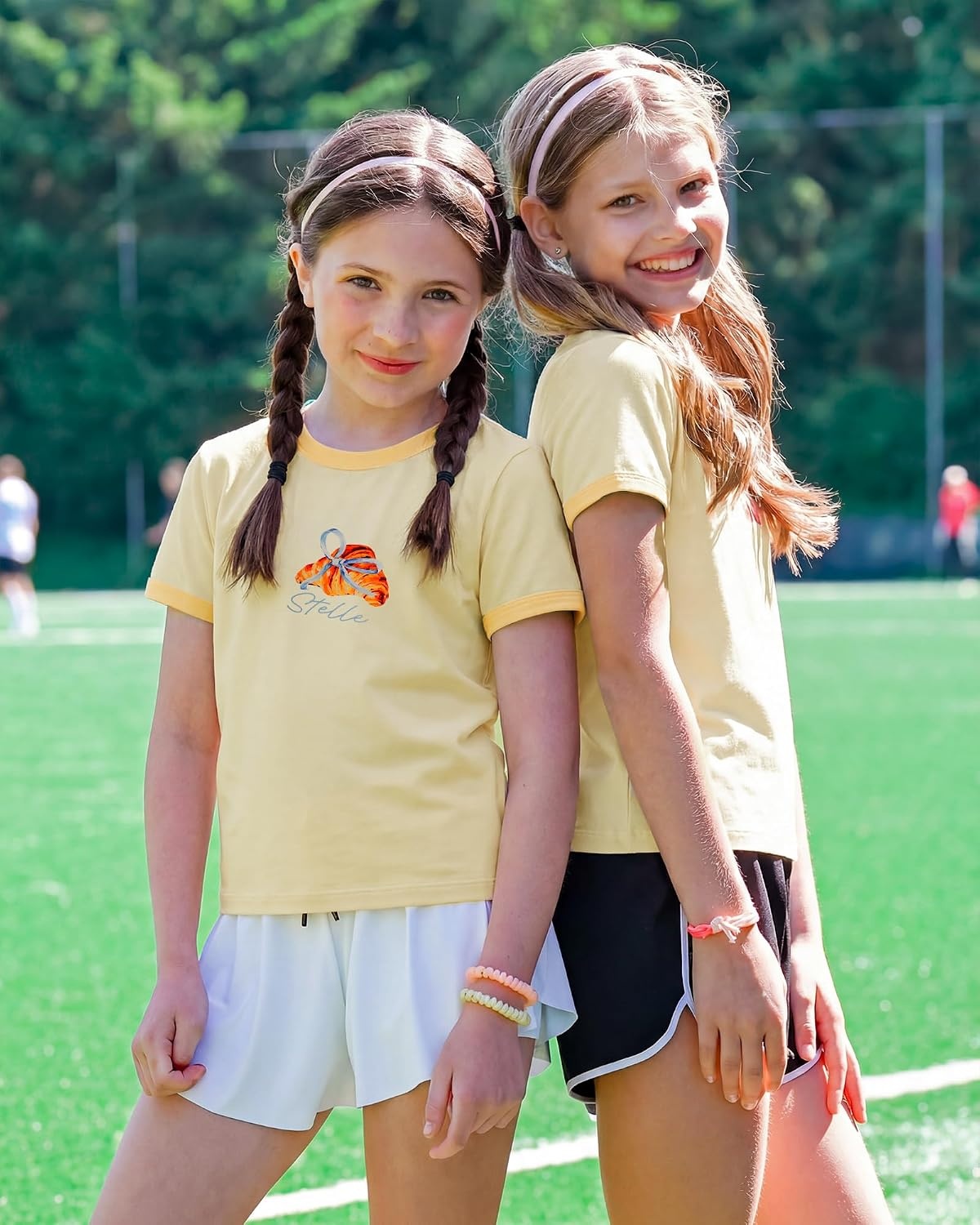 Stelle Girls Retro Graphic T Shirt Soft Stretch Crewneck for School(Butter Croissant|vanilla)