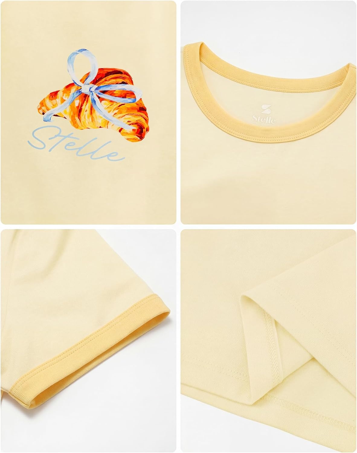 Stelle Girls Retro Graphic T Shirt Soft Stretch Crewneck for School(Butter Croissant|vanilla)