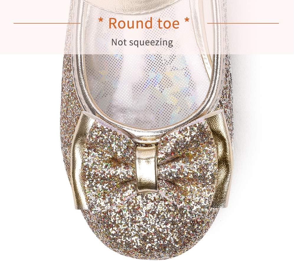 Stelle Girls Dress Shoes Glitter Princess Shoe Flower Mary Jane Low Heels Party Wedding Prom Footwear for Toddler Kids(T08-gold Glitter)