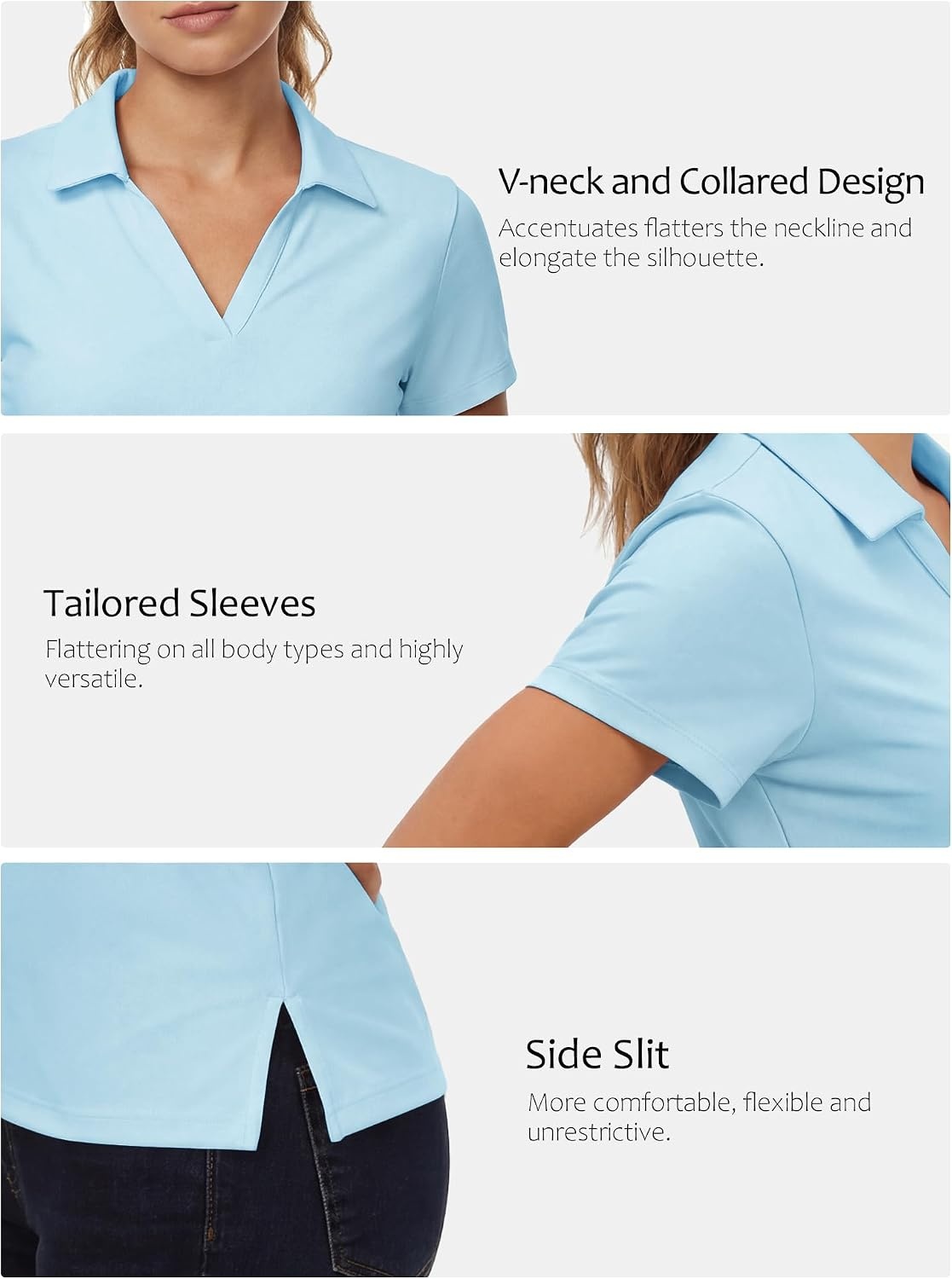Stelle Womens Golf Polo Shirts V Neck UPF50+ Quick Dry Business Casual Tops | Moisture wicking, Four-way stretch, Wrinkle resistant, Golf, Tennis, Pickleball, Lightweight performance(Light Blue)
