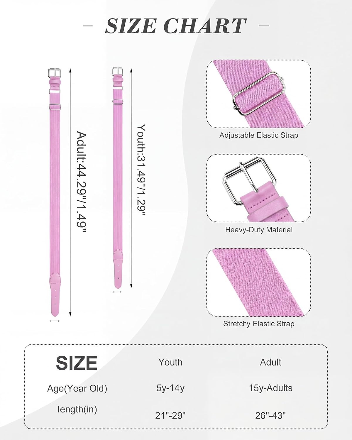 Stelle Baseball Softball Belt Elastic Adjustable Girls Boys Youth Adults | Secure Metal Buckle, Comfortable Stretch Fit, Fastpitch, Tee Ball, Uniform, Practice, Game Day, Durable, Women, Men(Petal Pink)