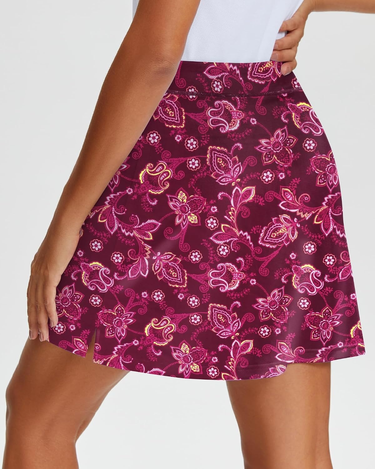 Stelle 17″ Golf Skirts for Women Pickleball Tennis Skorts with 2 Pockets(Scarlet Vines Print)