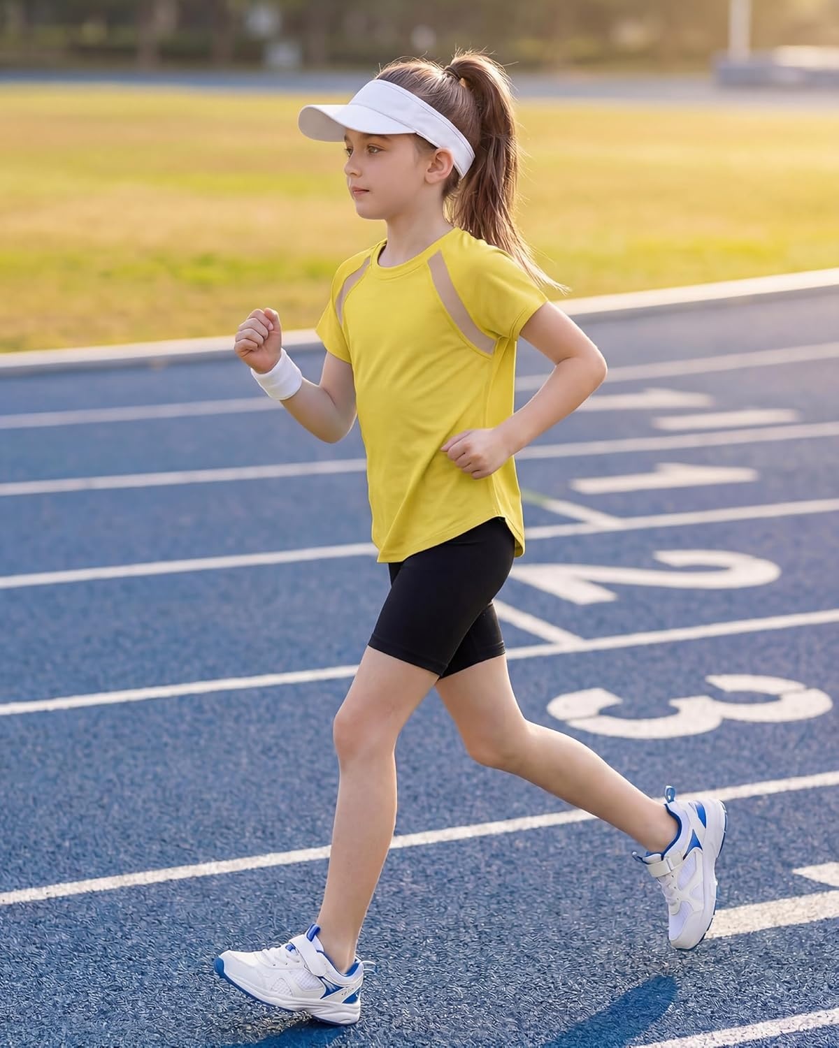 Stelle Girls Athletic Shirts Short Sleeve Crewneck T Shirts Active Sports Top Soccer Gym Workout Tshirt Summer Tees for Kid(Yellow)