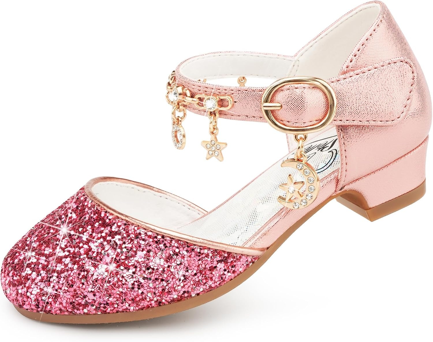 Stelle Girls Glitter Charm Dress Shoes Sequins Princess Heels for Party(Raspberry Glitter)