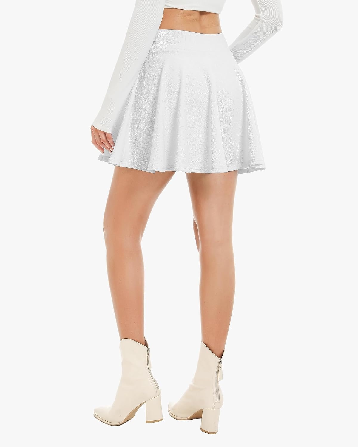 Stelle Women Casual Skater Skirts with Shorts Flared Mini Skorts(White)