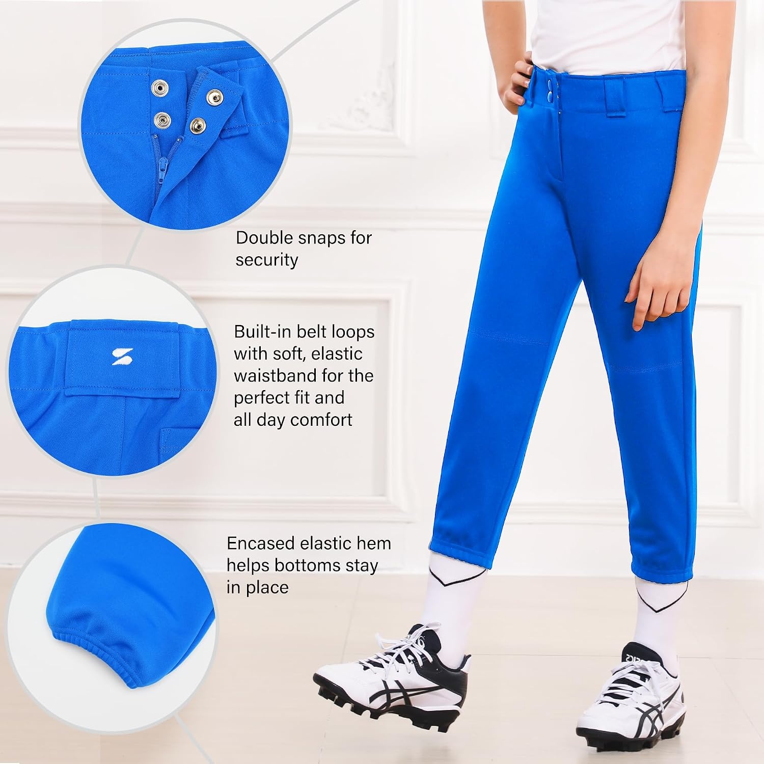 Stelle Girls’ Softball Pants Youth Kids Baseball Pants Fastpitch Pants with Pockets Boys Tee Ball(Blue)