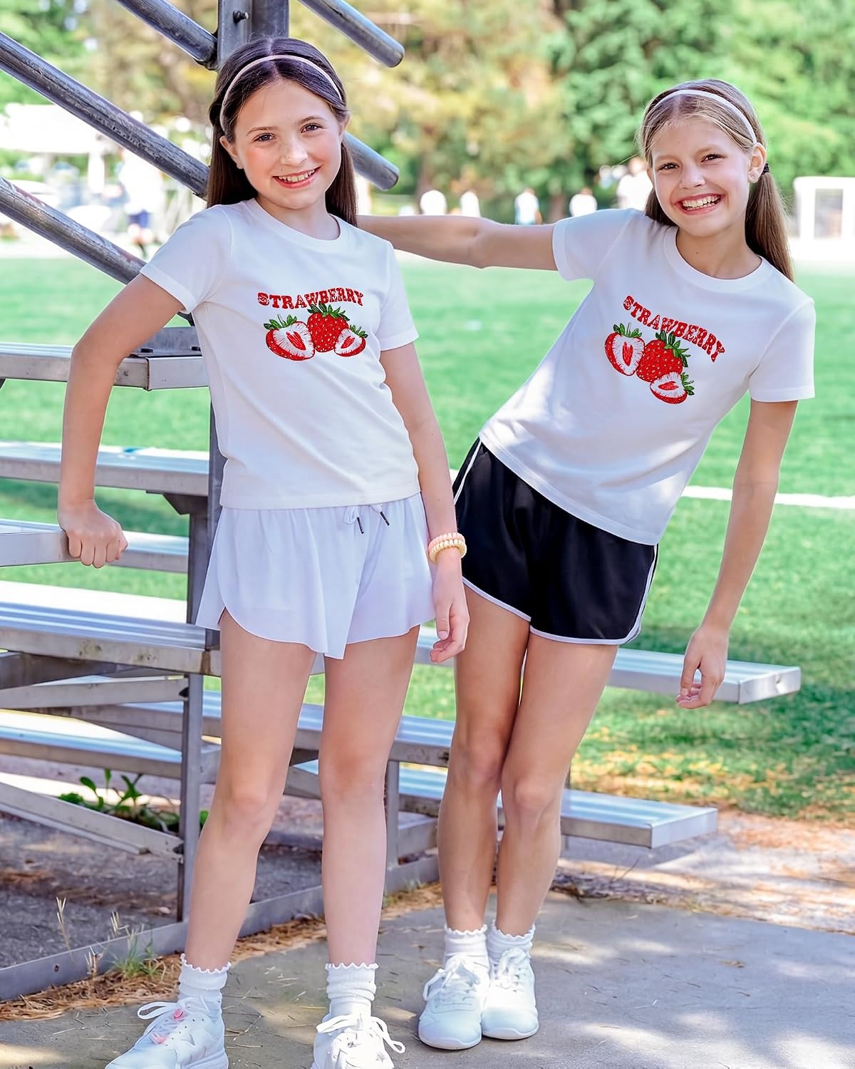 Stelle Girls Graphic T Shirt Cotton Crewneck Short Sleeve Casual Tee(Strawberry|white)