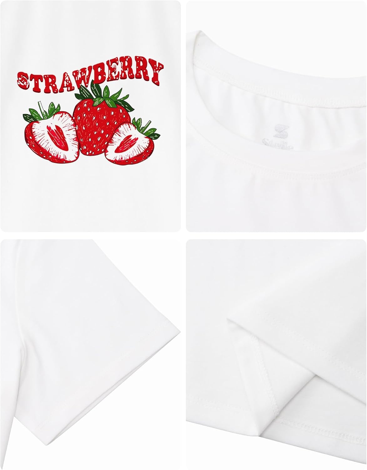 Stelle Girls Graphic T Shirt Cotton Crewneck Short Sleeve Casual Tee(Strawberry|white)