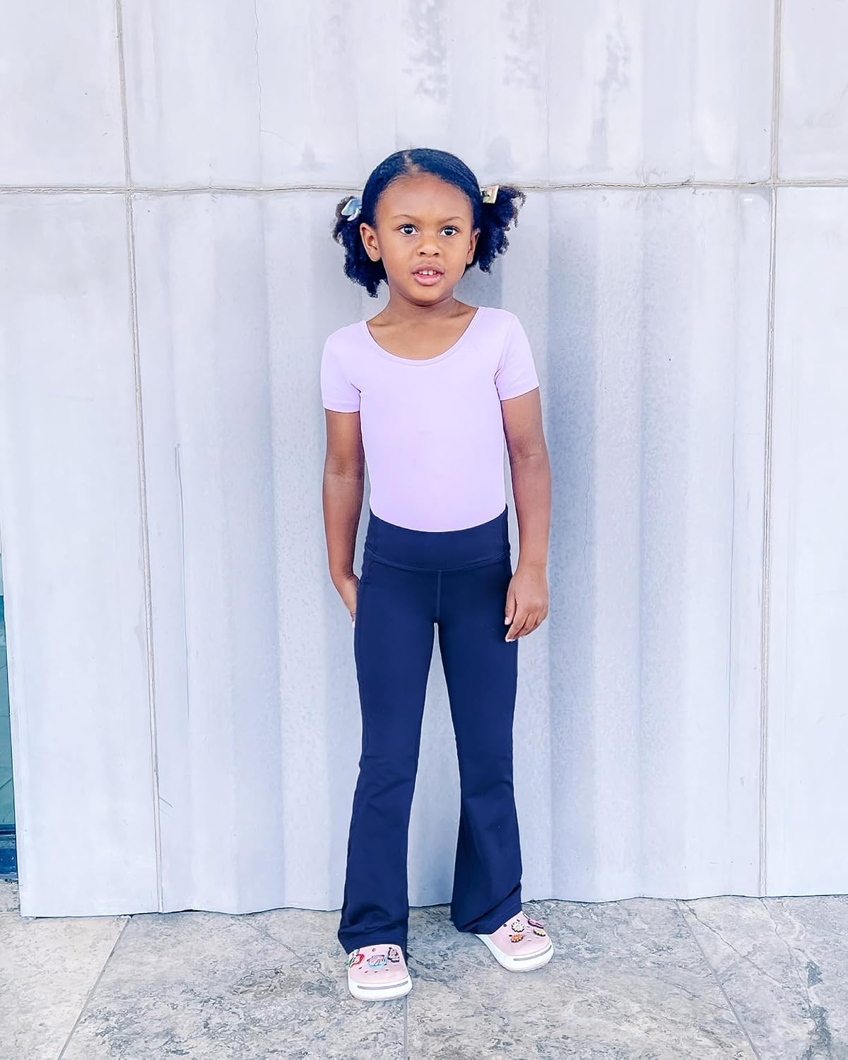 Stelle Girls Flare Leggings with Pockets High Waisted Bootcut Yoga Pants(02-b2-navy)